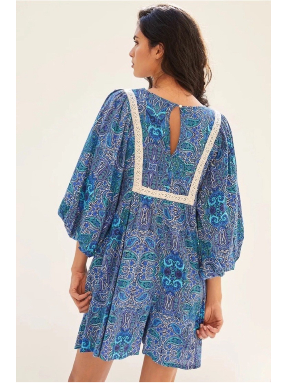 Anthropologie Lissa Paisley Boho Printed Shorts Romper Large Floral Peasant Lace - Picture 3 of 16